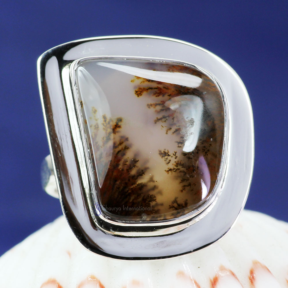 RUSSIAN DENDRITE O - RDS997- 925 STERLING SILVER RUSSIAN DENDRITE GEMSTONE UNIQUE RIN